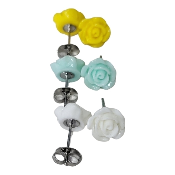 Handcrafted Nature-Inspired Mini Rose Earrings Set Of Three - Picture 2 of 3